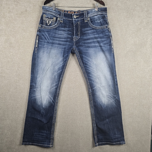 Rock Revival Jeans Mens 34 (37x32 Actual) Pevey Relaxed Straight Western (G50) - Picture 1 of 13